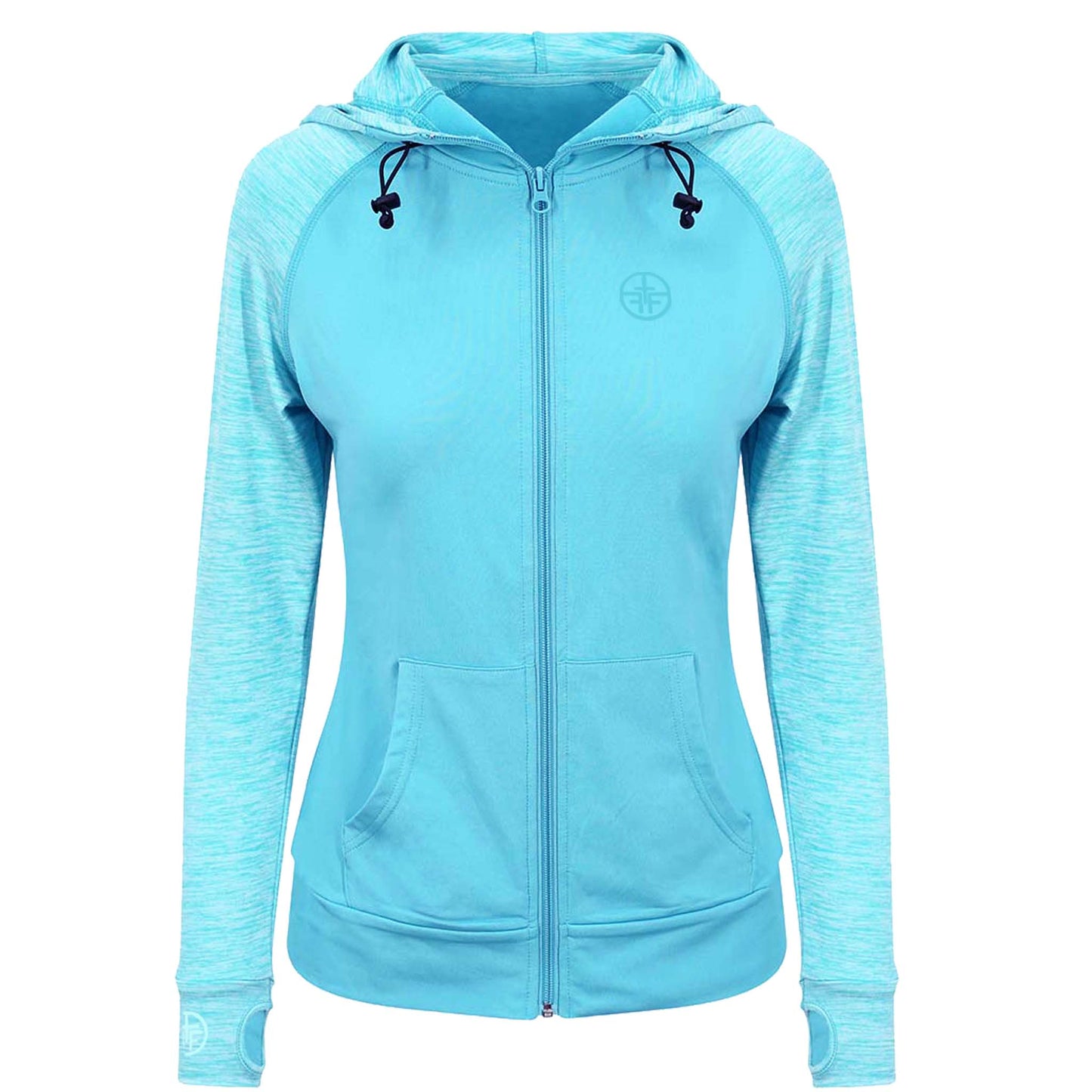LILY - Ladies Contrast, Hooded, Full Zipped Jacket. - Aqua