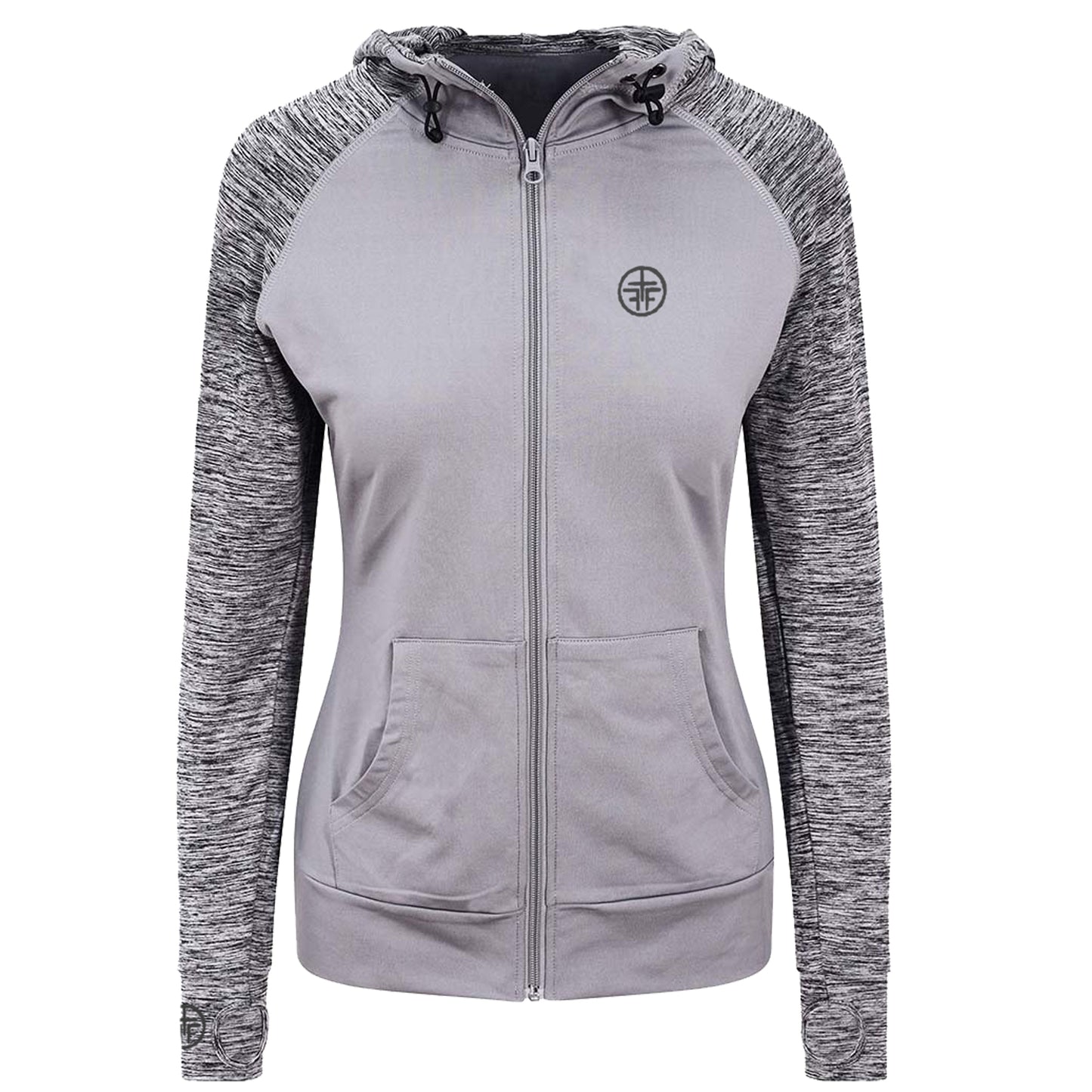 LILY - Ladies Contrast, Hooded, Full Zipped Jacket. - Grey