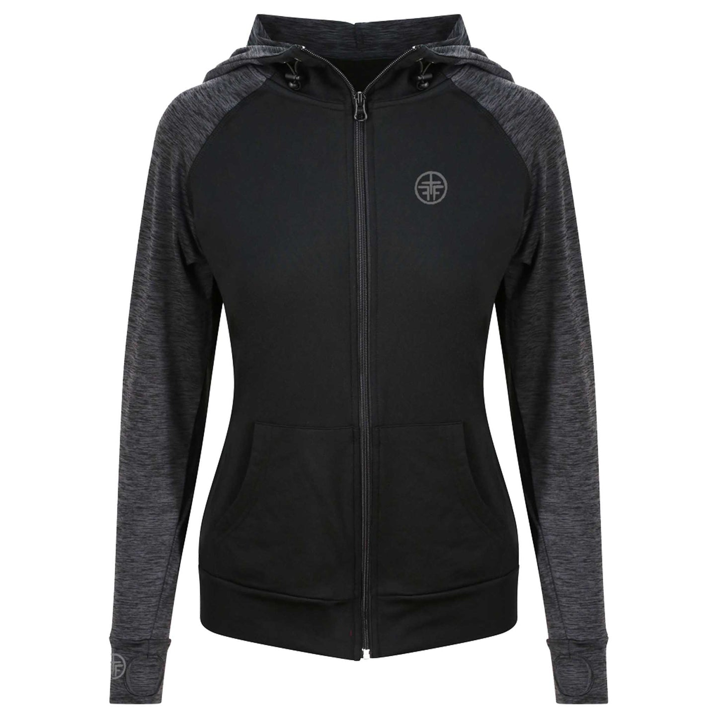 LILY - Ladies Contrast, Hooded, Full Zipped Jacket. - Charcoal